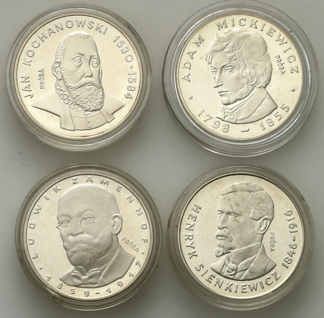 PRL. PRÓBA Srebro 100 złotych 1977-1980, zestaw 5 monet